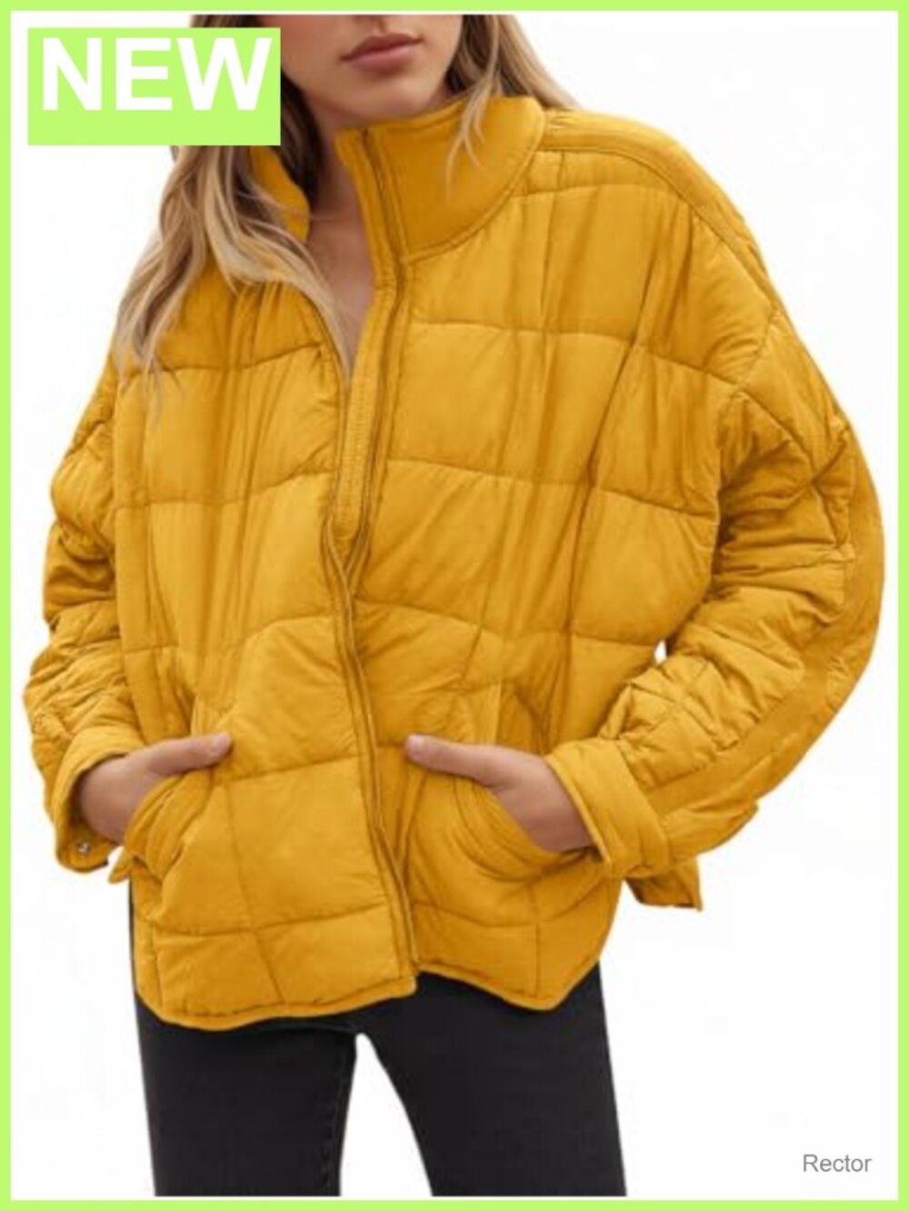 Women's Lightweight Oversized Long Sleeve Zip Water Resistant Packable Puffer